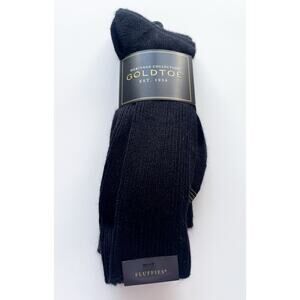 NWT Men's Goldtoe Fluffies Crew Socks Solid Black 3 Pack Size 6-12.5
